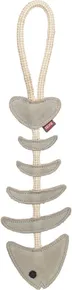 FishBone - rybí kost na laně, 43 cm, hračka pro psy, 100% pravá kůže/lano, šedá
